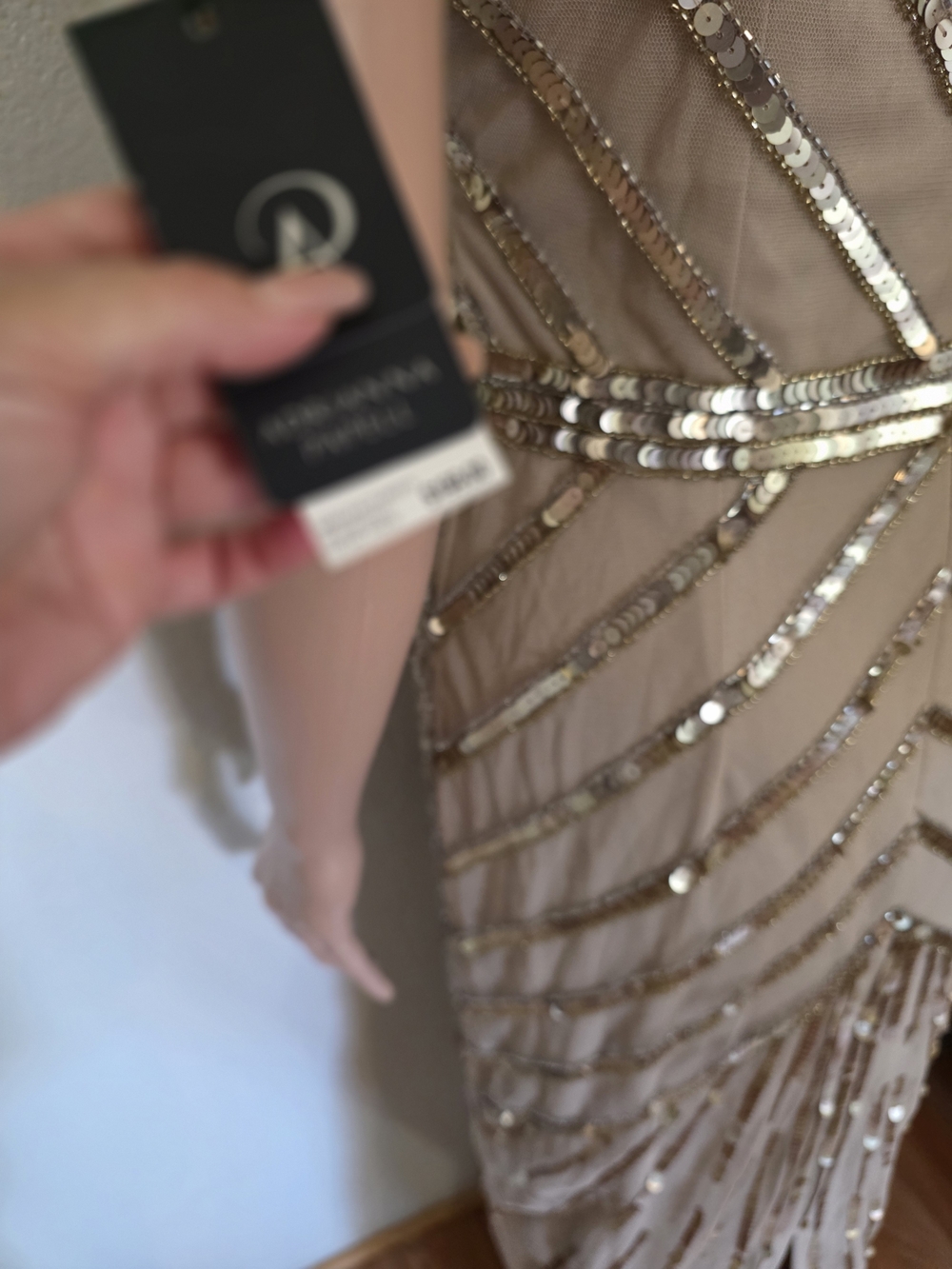 Adrianna Papell Gold Sequin Embellished Nude Sheath Dress